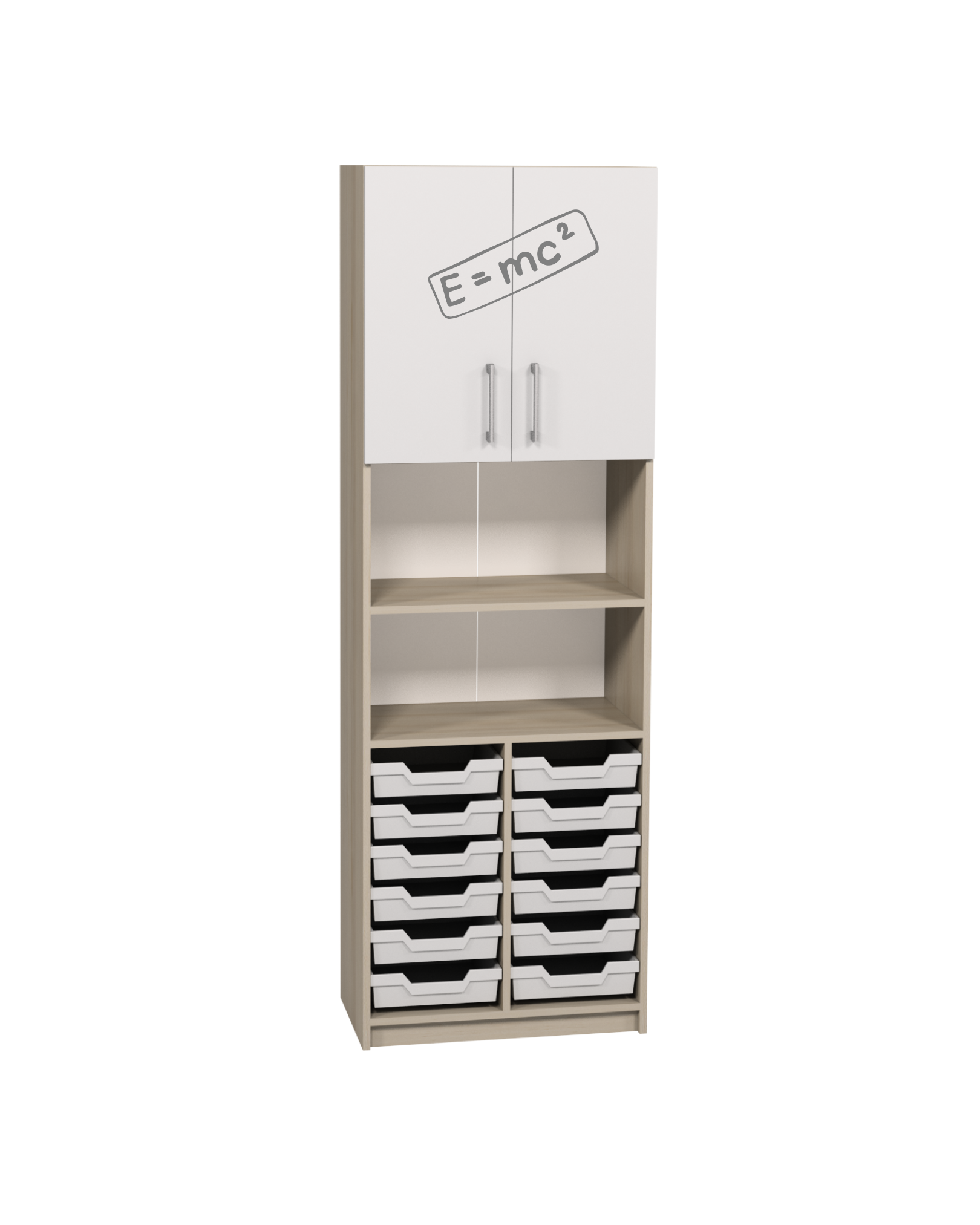 Шафа напівзакрита з лотками з унікальним фотодруком для кабінету ФІЗИКИ, 702х405х2115 мм, АНШАР ГРУП (7705 + Ффіз)